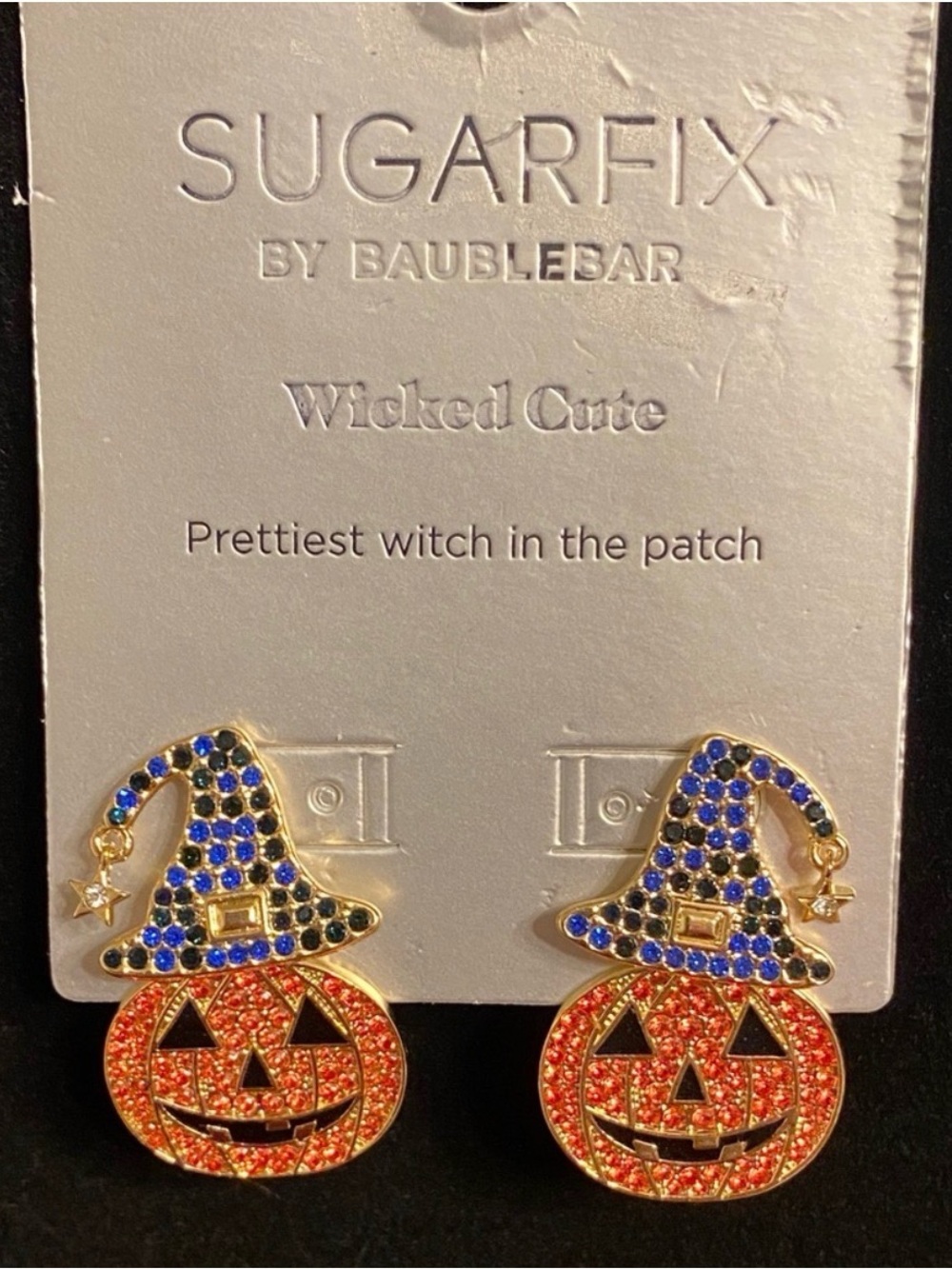 BaubleBar Sugarfix Halloween Pumpkin Witch Hat Rhinestone Earrings NWT